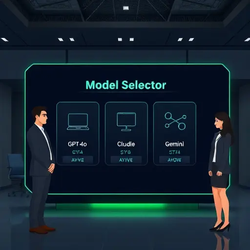 illustration of a model selector interface showing options like GPT-4