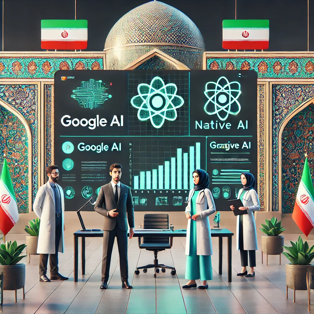 technology dashboard comparison between Google AI and native Iranian AI (GapGPT)