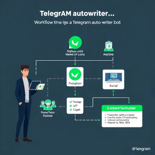 workflow diagram of a Telegram auto-writer bot: Telegram Webhook -> GapGPT API -> AI model (ChatGPT/Claude/Gemini) -> Content formatter -> Scheduler ->(#94d3a2), clean vector, no text