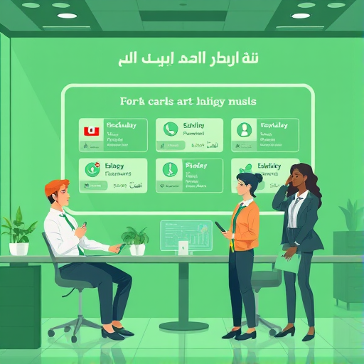 illustration showing AI-powered vocabulary and grammar flashcards in French, futuristic educational interface, green color palette, animated technology style, no text