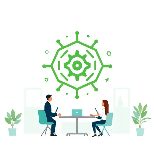 abstract illustration of artificial intelligence transforming logo design, cartoon style, dynamic shapes, technology motifs, green accent color, no text