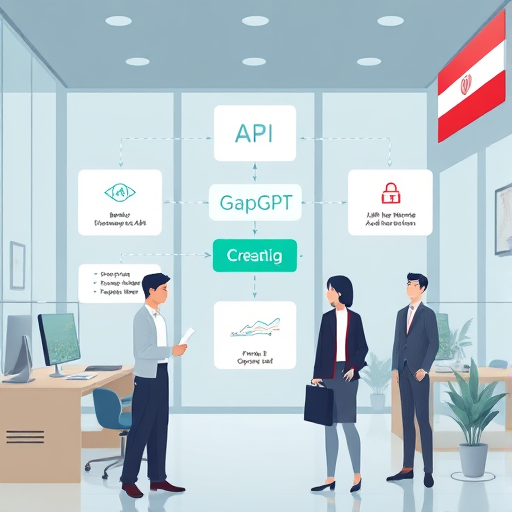 modern API architecture diagram illustration, animated data flow between front-