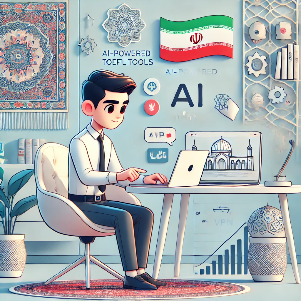 animated illustration of an Iranian student accessing AI-