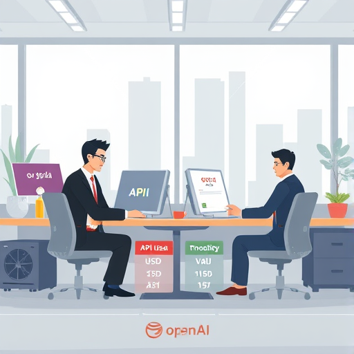 modern animated chart comparing API usage costs in USD and Rial for OpenAI and Iranian platforms, cartoon style, clean user interface, no text