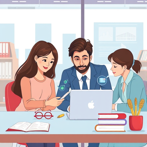 animated illustration showing students interacting with an AI-