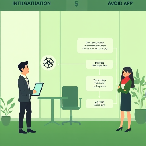 abstract integration workflow, showing client app, RESTful API endpoint, cloud AI server, and output response node, animation style, green-black color grade, text-free