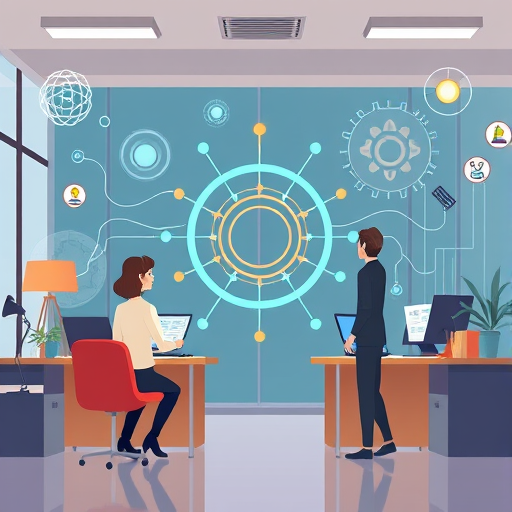 animated illustration showing abstract science icons (like atom, orbit, energy waves)