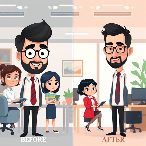 AI image quality comparison illustration, cartoon faces and objects before and after editing, sharp details vs distorted, abstract animated tech tone, text-free