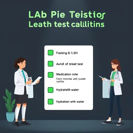 clean animated checklist illustration for lab test preparation: fasting 8-12