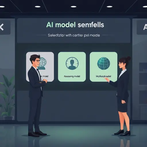 illustration of AI model selection cards labeled generically (chat model, reasoning model, multimodal model)