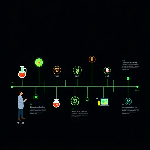 abstract health timeline with lab test icons (blood drop, urine flask, hormone symbol)#94d3a2
