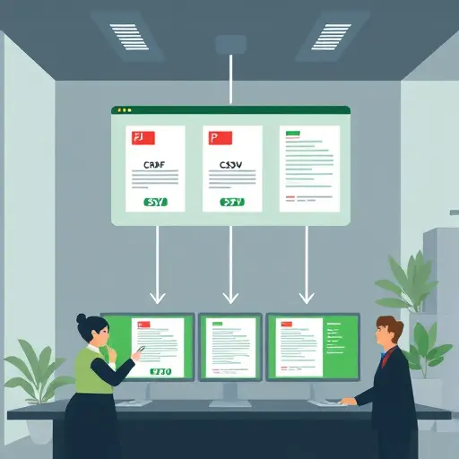 flat illustration showing different lab report formats being uploaded to an AI platform (PDF, CSV, JPG, TXT)