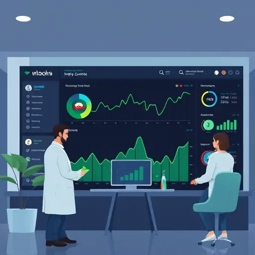 abstract data visualization showing lab values turning into insights cards and trend lines on a dark dashboard, glowing accent greens, clean minimal illustration, text-free
