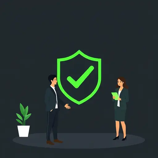 abstract illustration of verified badge and shield icon representing legal and safe apps, minimalist tech design, green accent palette matching #94d3a2, dark background, no text