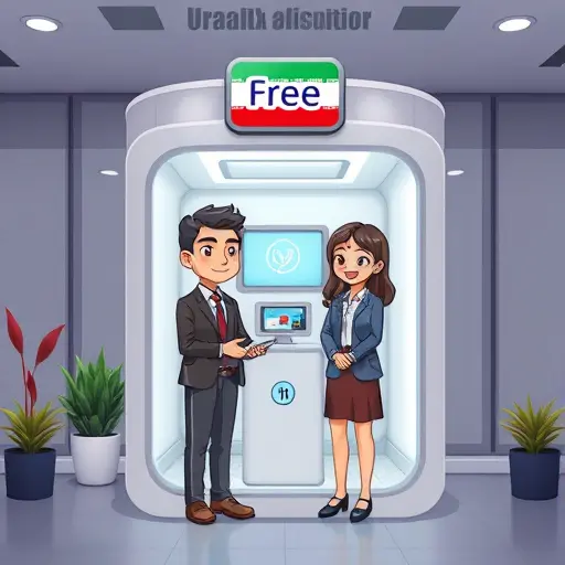 illustration of AI-generated cartoon photo booth with two animated friends, Iranian colors,