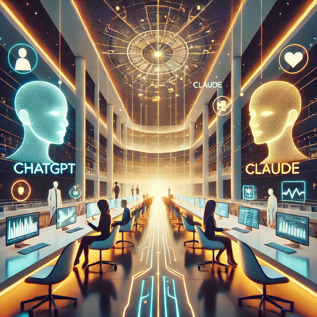 persian animated illustration showing comparison between AI models: ChatGPT, Claude, Gemini, health test result papers, glowing connections, text-free