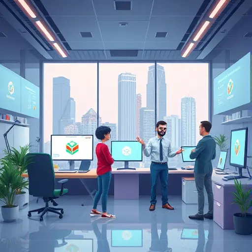 futuristic cartoon scene of AI-