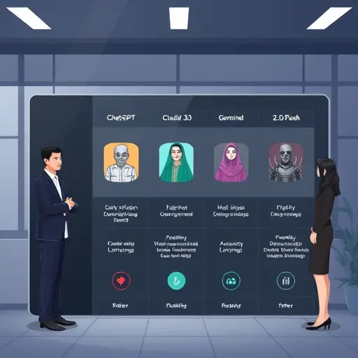 animated comparison board of AI models (ChatGPT GPT-4o, Claude 3.5 Sonnet, Gemini 2.0 Flash)
