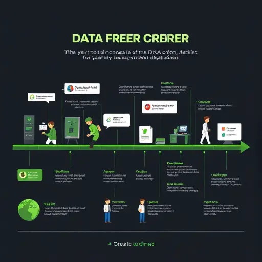 animated roadmap infographic for data career: statistics, Python, EDA, ML algorithms, deep learning, deployment; dark theme, green accents #94d3a2;