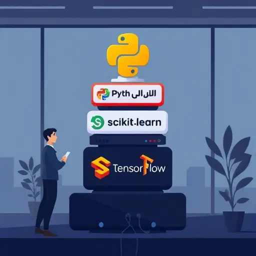 clean animated stack illustration showing Python, Jupyter Notebook, scikit-