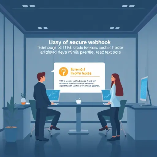 illustration of a secure webhook setup for Telegram bots, showing HTTPS lock, secret token header validation, and minimal allowed_