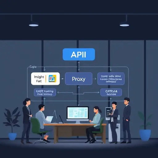animated illustration of API integration architecture for a chatbot, showing server-