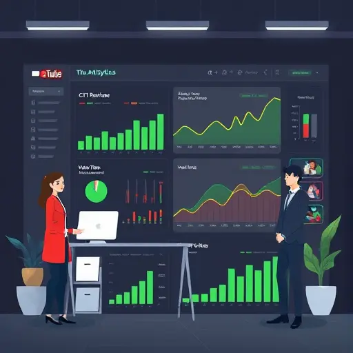 animated analytics dashboard for YouTube performance with charts for CTR, retention, and watch time;