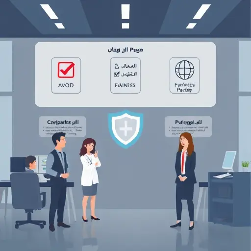animated compliance framework illustration for medical AI, checklist, shield, fairness scale, HL7