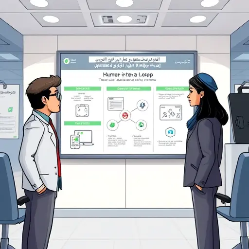 modern Iranian hospital policy board, animated icons for consent, security, fairness, human-in-the-