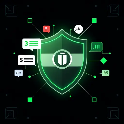 animated shield with chat bubbles and AI icons, dark #171717 background, green #94d3a2