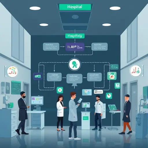 animated hospital workflow diagram showing AI triage, remote monitoring, and clinical decision support;#171717