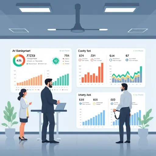 clean animated illustration of AI benchmarking in healthcare, dashboard cards for accuracy, F1