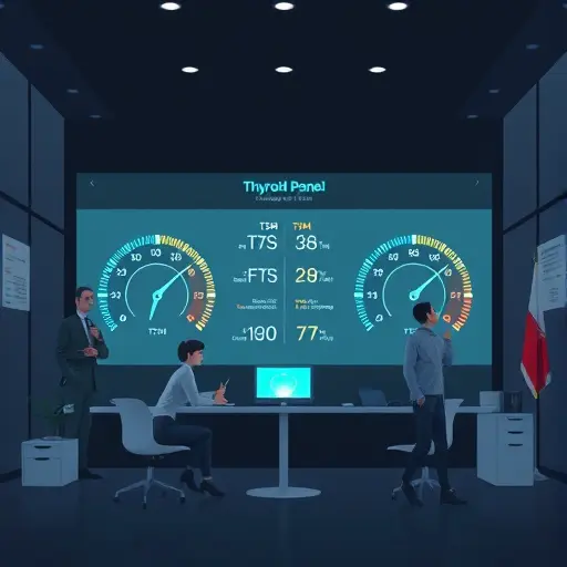 illustration of thyroid panel analysis with AI overlays, showing TSH and FT4/FT3