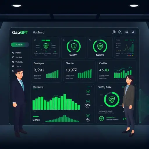 conceptual illustration of an Iranian AI platform dashboard (GapGPT) showing AI model icons ChatGPT, Claude, Gemini, dark theme, green accent, sleek interface, no text