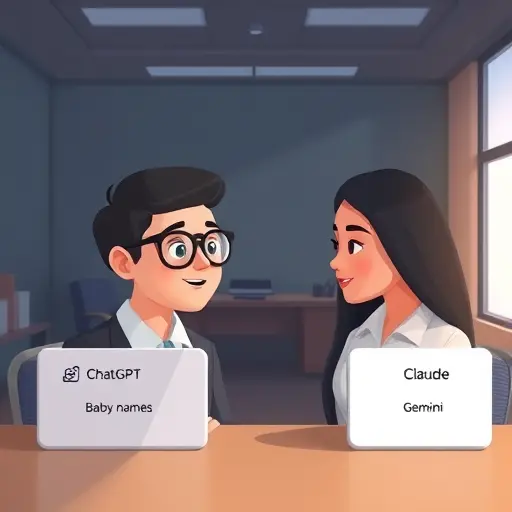 side-by-side animated cards labeled with generic AI icons (no text)