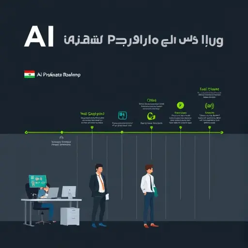 abstract AI roadmap infographic, icons for chat, image generation, and API, dark theme with green highlights, minimalist, text-free