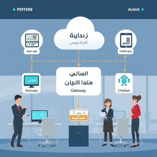 animated diagram showing web app, mobile app, and chatbot icons connected to a GPT-4 Turbo API cloud via GapGPT gateway, color-