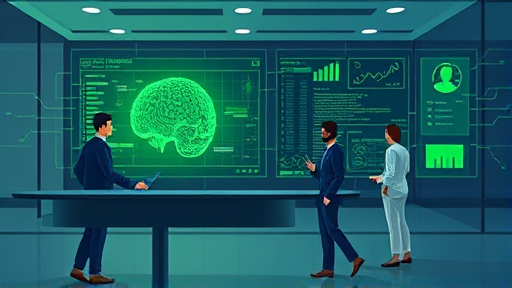 modern animated illustration of Gemini Advanced artificial intelligence system, interface glowing with green accent color, data streams, abstract technology lines, cartoon style, minimalistic, text-free