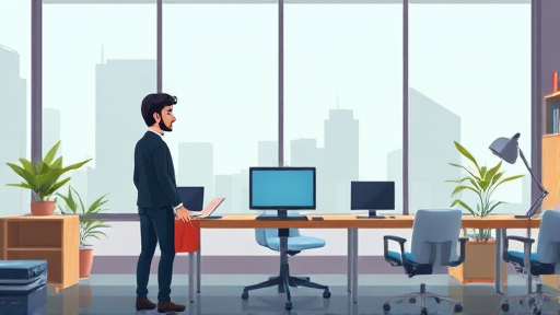 animated illustration of a friendly AI assistant helping users with software setup, Windows 10