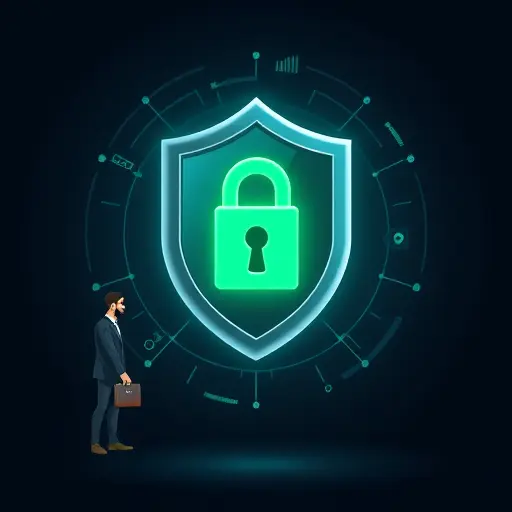 abstract security shield and lock representing medical data privacy, dark background #171717, green accents #94d3a2