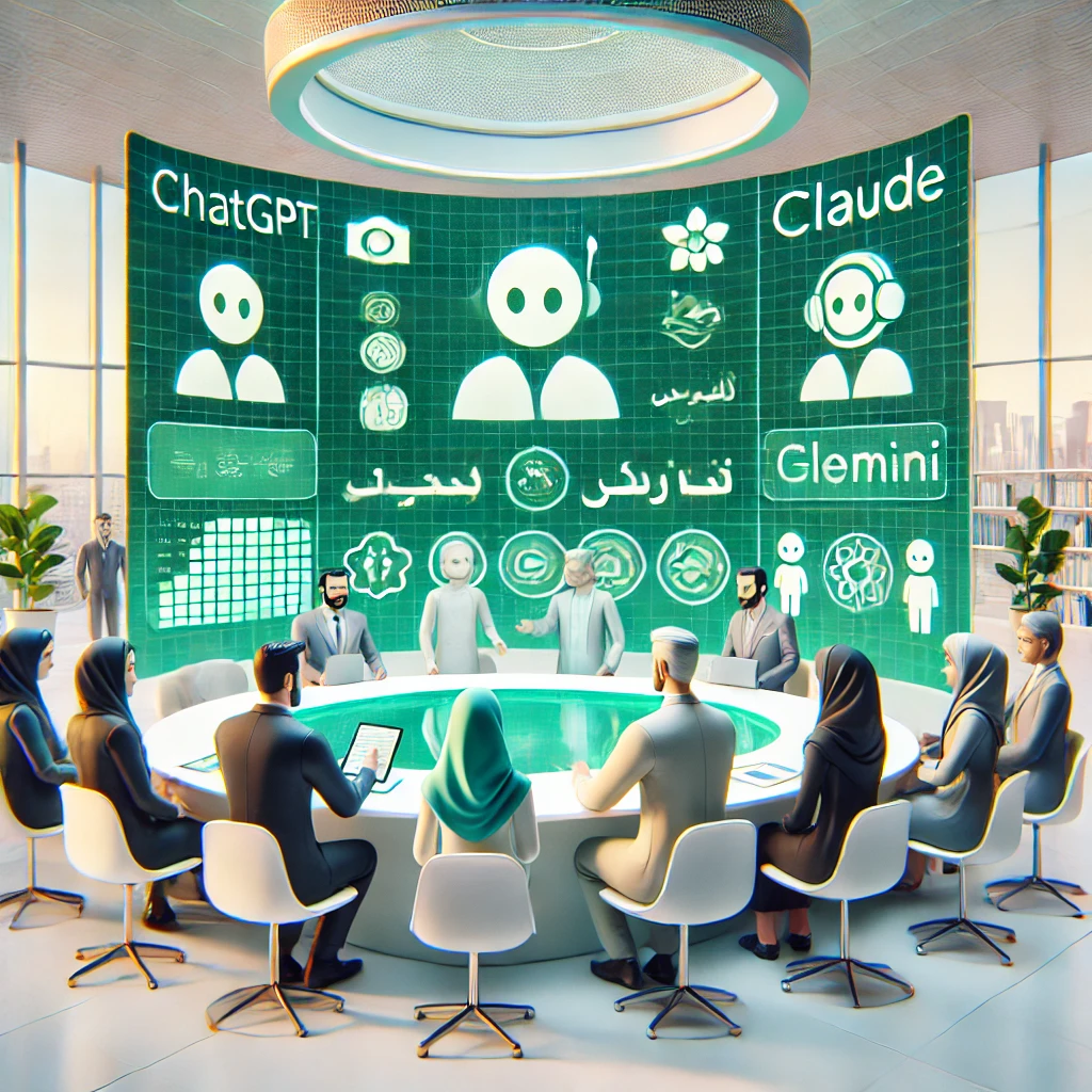 cartoon style dashboard of AI models (ChatGPT, Claude, Gemini)