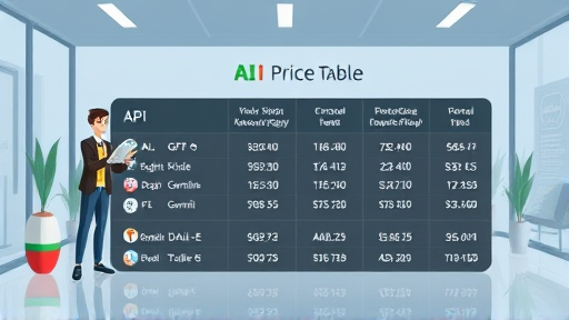 illustration of animated API price table, various AI models (GPT-4o, Claude, Gemini, DALL-E)