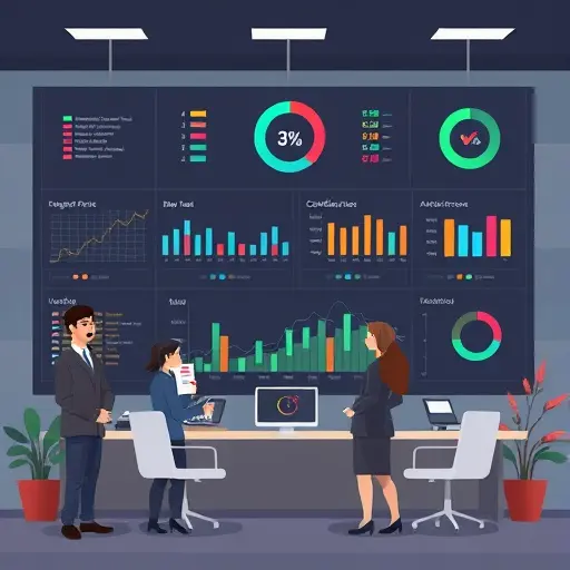 dashboard-style illustration showing cross-check marks, bias flags, and confidence scores for AI-