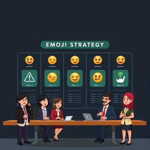 emoji strategy board illustration, icons grouped by emotion (celebration, warning, idea)