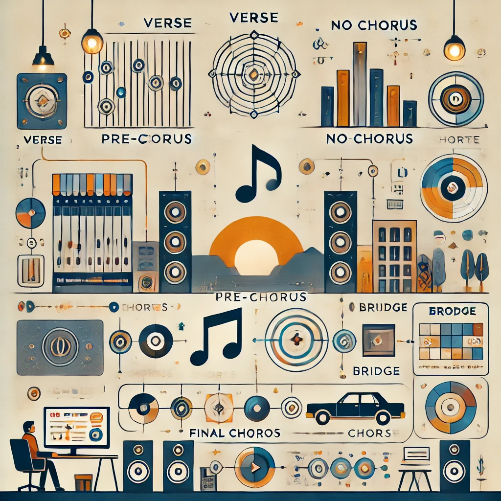 animated flowchart of song structure: verse, pre-
