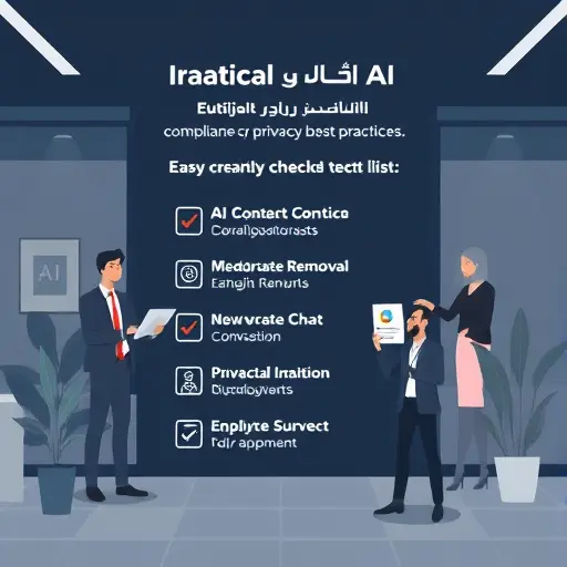 clean checklist illustration for AI content compliance and privacy best practices, icons for 2FA, metadata removal, private chat, consent, dark theme with #94d3a2 accents, minimal, no text
