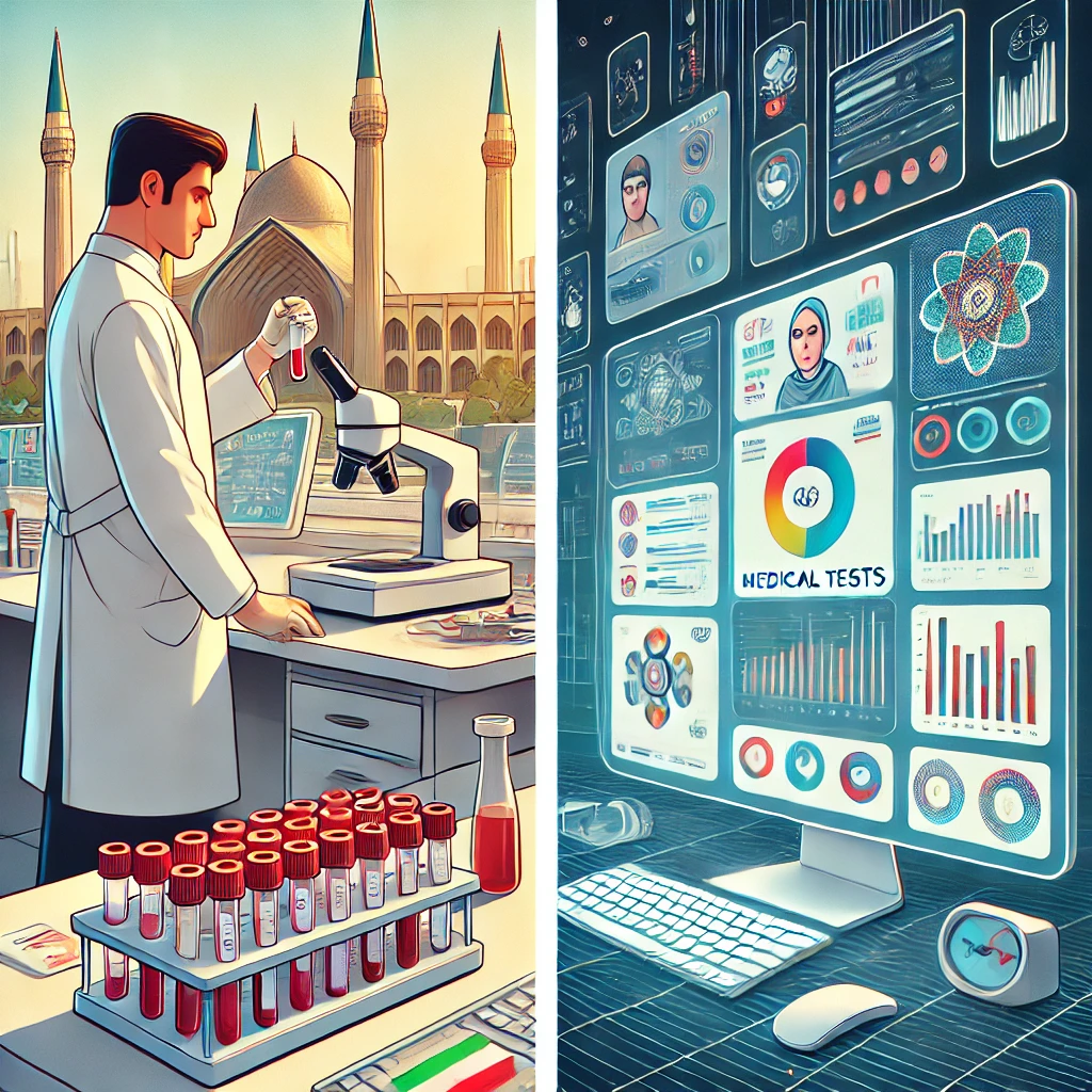 split-screen comparison: traditional lab technician analyzing test vs.
