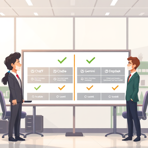 animated comparison board showing multiple AI models (ChatGPT, Claude, Gemini, DeepSeek)