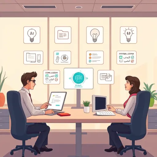 cartoon illustration showing multiple AI use cases: