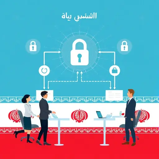 abstract architecture showing secure API communication flow, client-